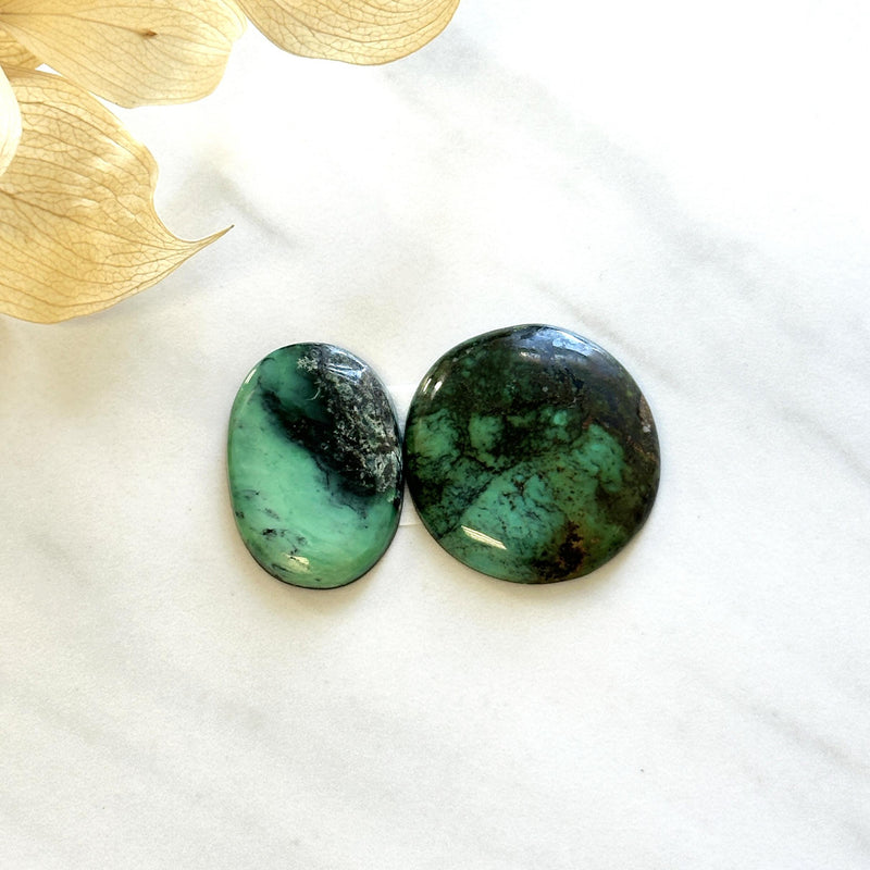 Large Sea Green Mixed Crescent Lake Variscite, Set of 2 Background
