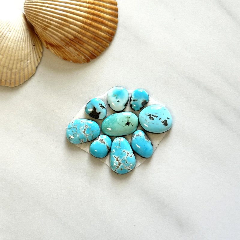 Small Sky Blue Mixed Lone Mountain Turquoise, Set of 9 Background