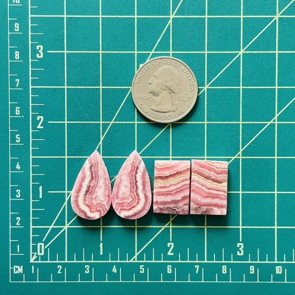Large Pink Mixed Rhodochrosite, Set of 4 Dimensions