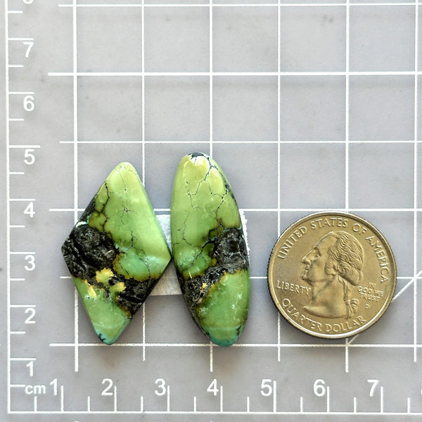 Large Lime Green Mixed Crescent Lake Variscite, Set of 2 Dimensions