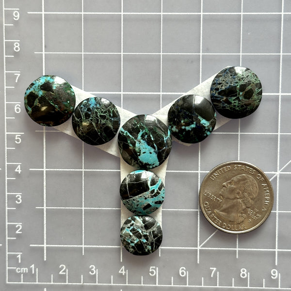 Small Sky Blue Round Blue Moon Turquoise, Set of 7 Dimensions