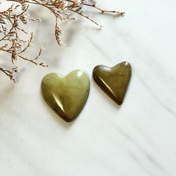 Large Pale Brown Heart Crescent Lake Variscite, Set of 2 Background