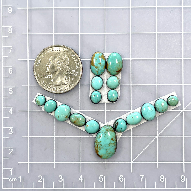 Small Sky Blue Mixed Tyrone Turquoise, Set of 17 Dimensions