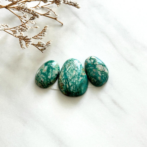 Large Deep Green Mixed Fox Turquoise, Set of 3 Background