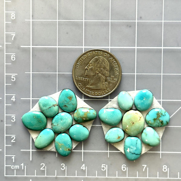 Small Sky Blue Mixed Lone Mountain Turquoise, Set of 16 Dimensions