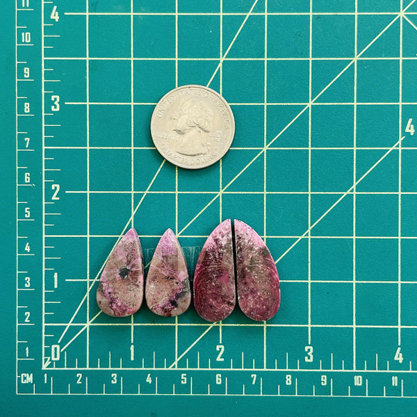 Large Pink Teardrop Cobaltoan Calcite, Set of 4 Dimensions