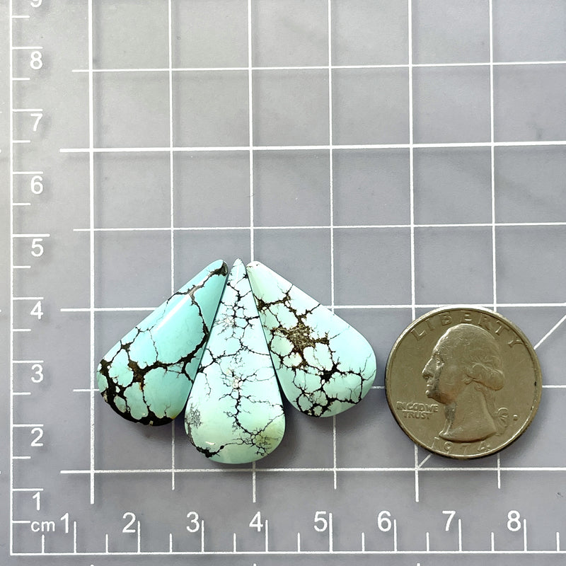 Large Sky Blue Teardrop Sand Hill Turquoise, Set of 3 Dimensions