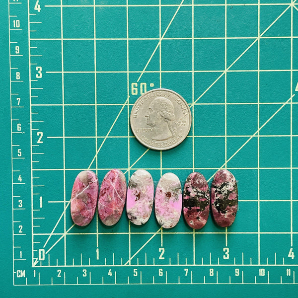 Medium Pink Oval Cobaltoan Calcite, Set of 6 Dimensions