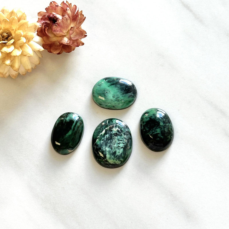 Medium Deep Green Oval Crescent Lake Variscite, Set of 4 Background