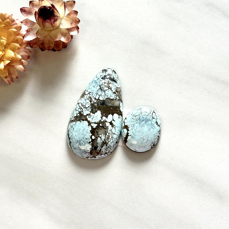 Large Faint Blue Mixed Sand Hill Turquoise, Set of 2 Background
