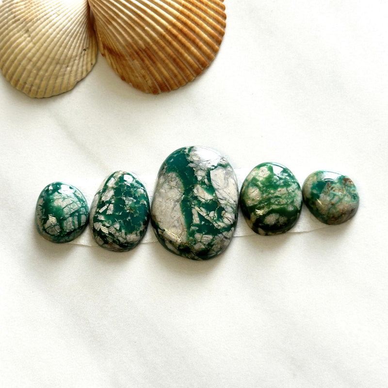 Medium Deep Green Mixed Fox Turquoise, Set of 5 Background