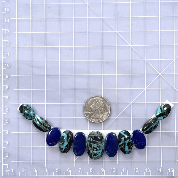 Medium Deep Blue Oval Yungai Turquoise, Set of 11 Dimensions