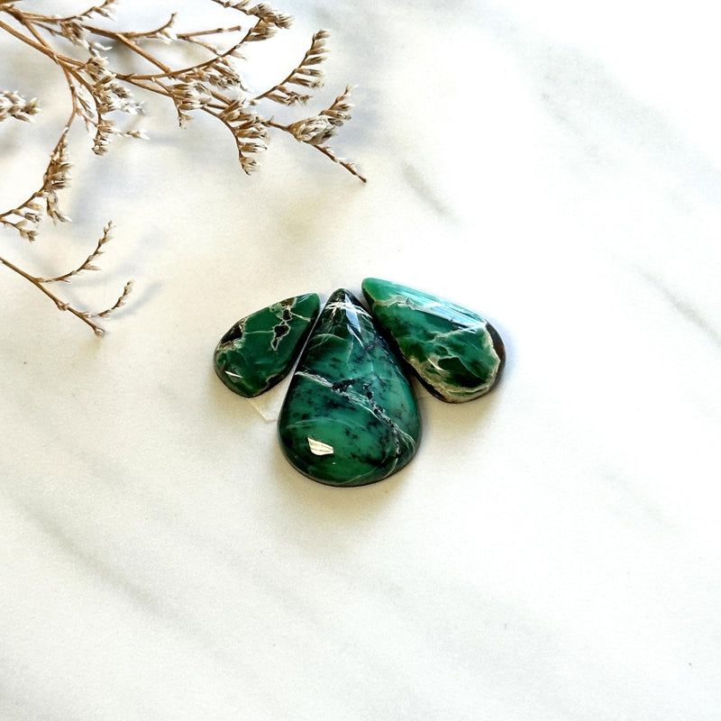 Medium Sea Green Teardrop Crescent Lake Variscite, Set of 3 Background