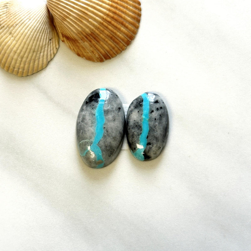 Large Sky Blue Oval Blue Moon Turquoise, Set of 2 Background