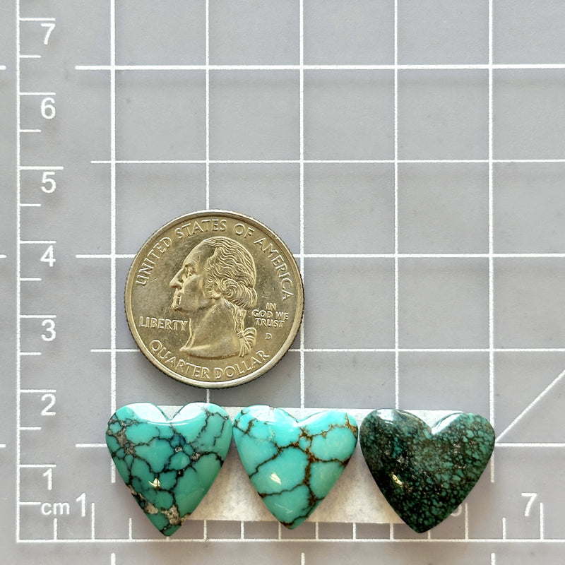 Small Sea Green Heart Emerald Rose Variscite, Set of 3 Dimensions