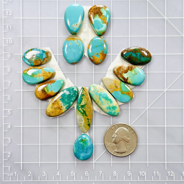 Small Mixed Mixed Royston Turquoise, Set of 14 Dimensions