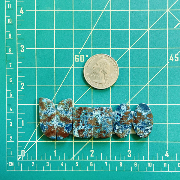 Medium Ocean Blue Mixed Shattuckite, Set of 6 Dimensions