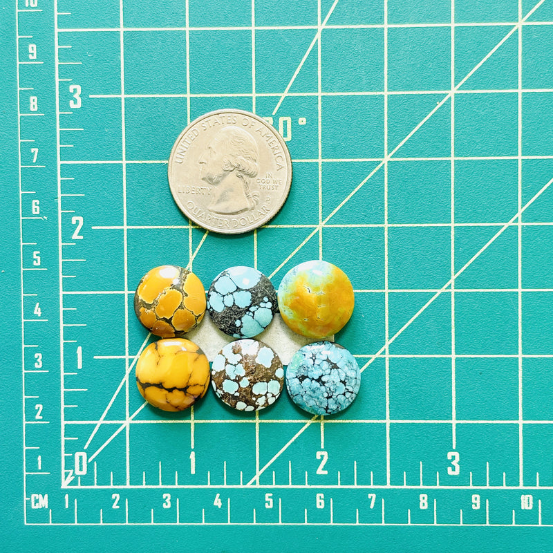 Small Mixed Round Mixed Turquoise, Set of 6 Dimensions