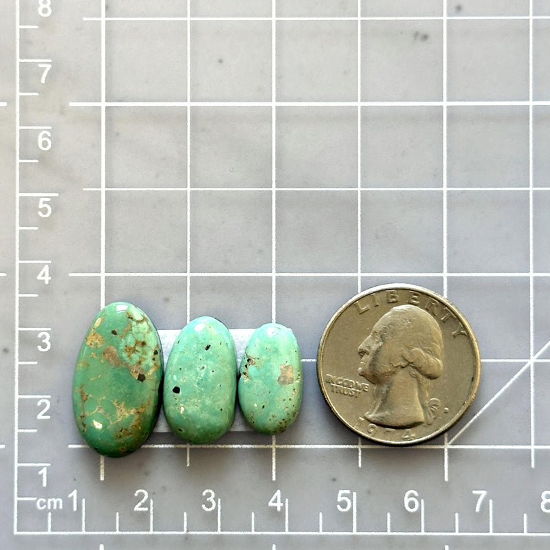 Small Mint Green Oval Lone Mountain Turquoise, Set of 3 Dimensions