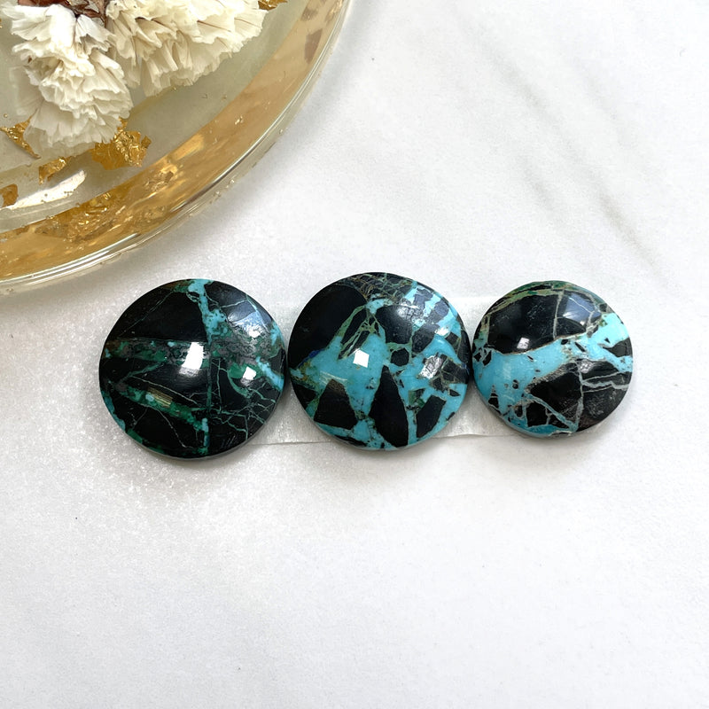 Medium Sky Blue Round Yungai Turquoise, Set of 3 Background