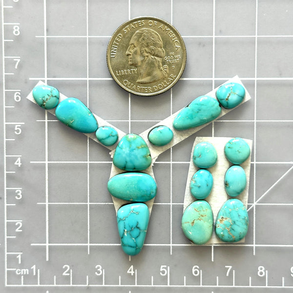 Small Sky Blue Mixed Lone Mountain Turquoise, Set of 15 Dimensions