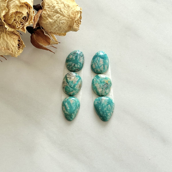 Small Deep Green Mixed Fox Turquoise, Set of 6 Background
