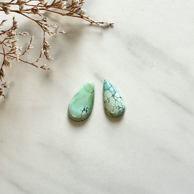 Medium Faint Blue Teardrop Mixed Turquoise, Set of 2 Background