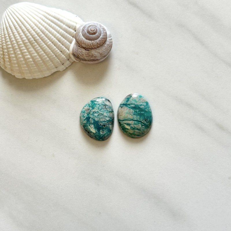 Medium Deep Green Mixed Fox Turquoise, Set of 2 Background