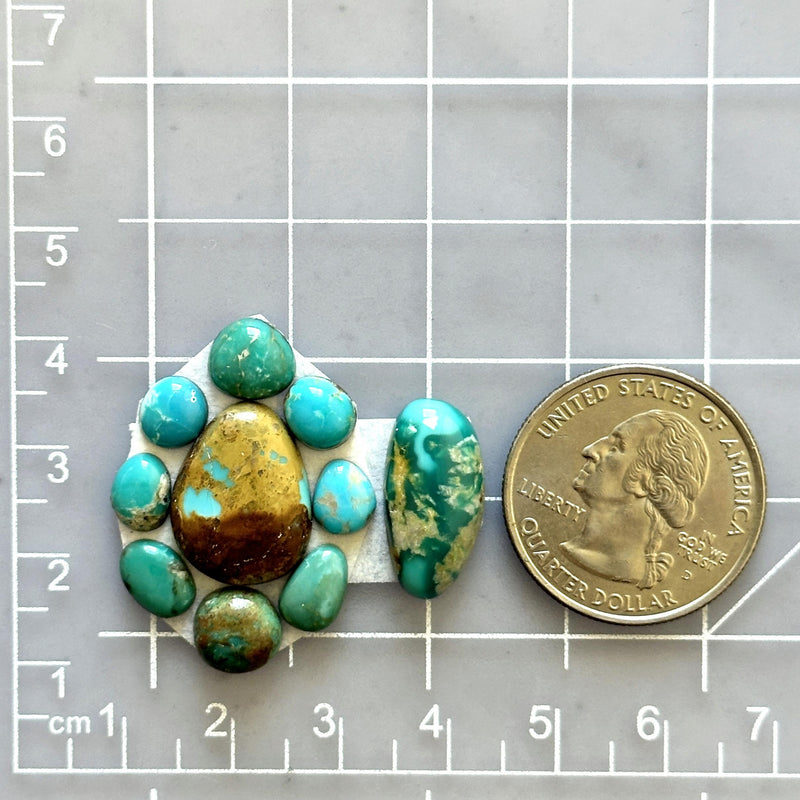 Small Mixed Mixed Royston Turquoise, Set of 10 Dimensions