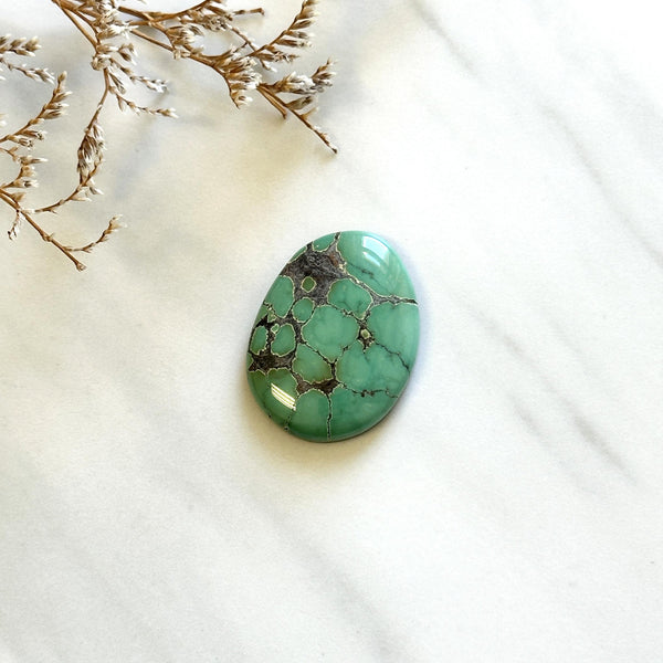 Large Bamboo Green Oval Bamboo Mountain Turquoise Background