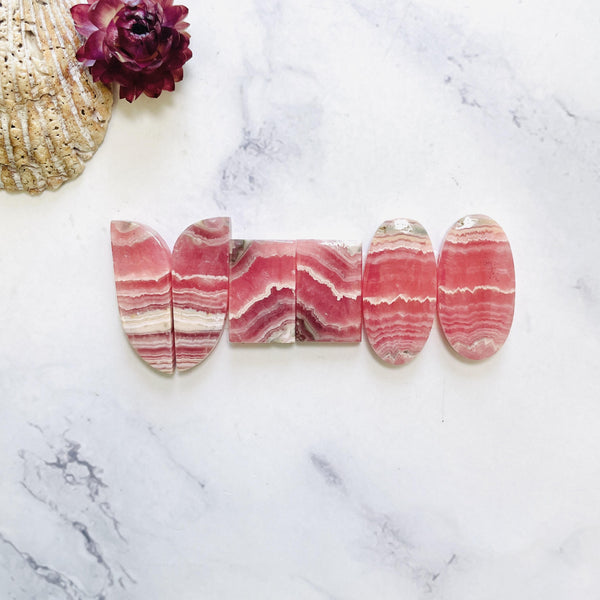 Large Pink Mixed Rhodochrosite, Set of 6 Background
