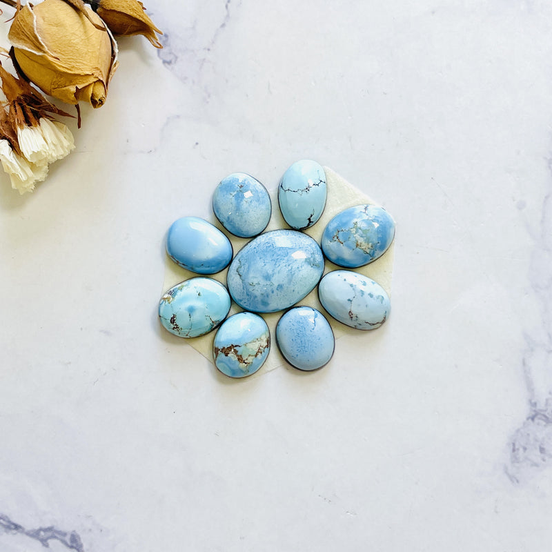 Small Sky Blue Mixed Golden Hills Turquoise, Set of 9 Background