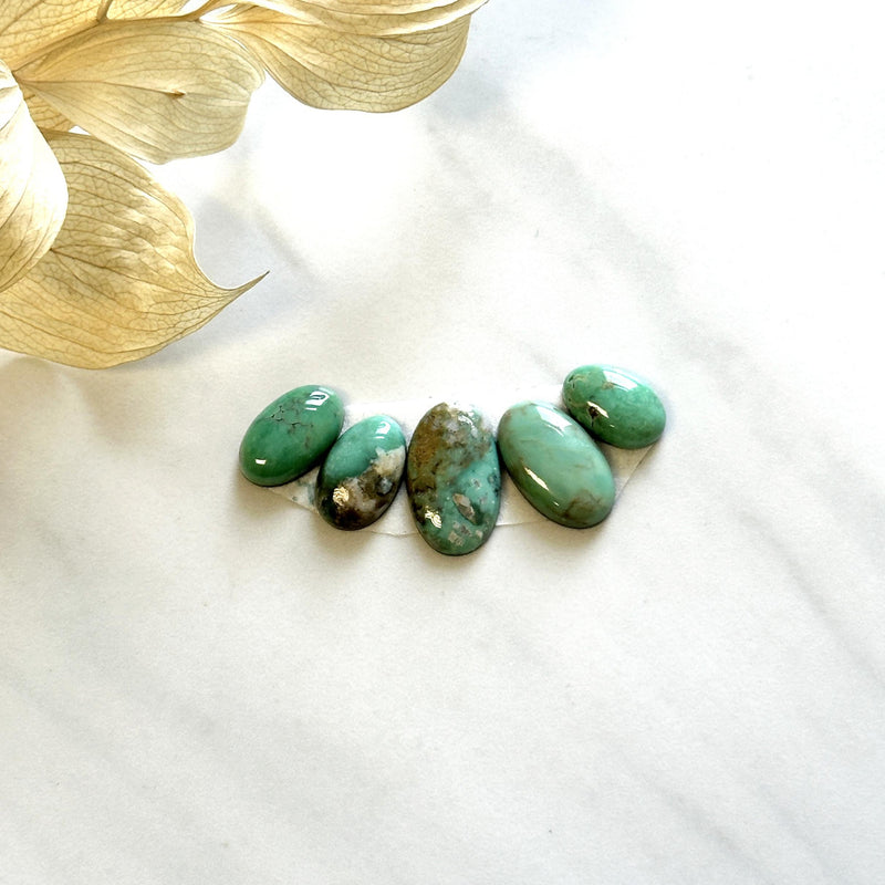 Small Mint Green Oval Broken Arrow Variscite, Set of 5 Background