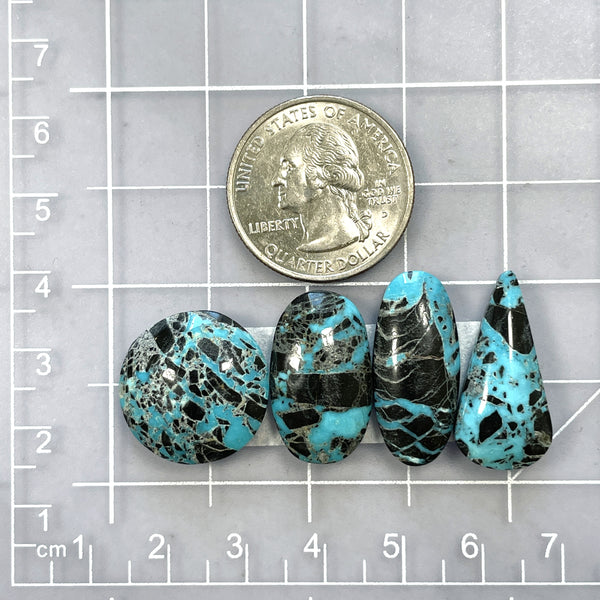 Large Ocean Blue Mixed Yungai Turquoise, Set of 4 Dimensions