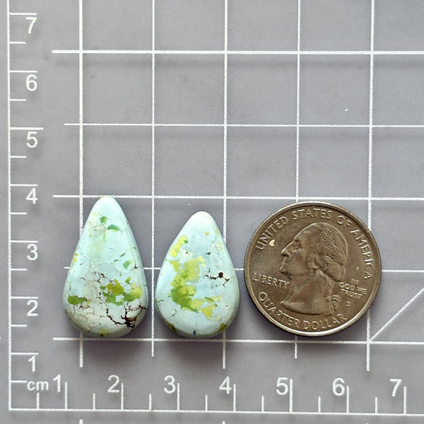 Large Faint Blue Teardrop Sand Hill Turquoise, Set of 2 Dimensions