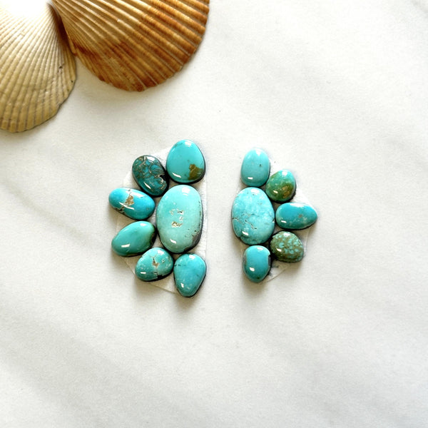 Small Sky Blue Oval Lone Mountain Turquoise, Set of 13 - Turquoise