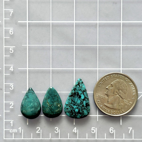 Small Ocean Blue Teardrop Yungai Turquoise, Set of 3 Dimensions