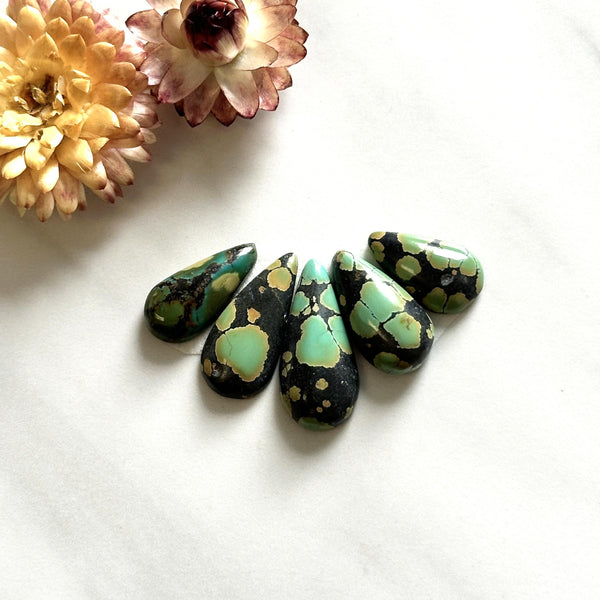 Medium Bamboo Green Teardrop Bamboo Mountain Turquoise, Set of 5 Background