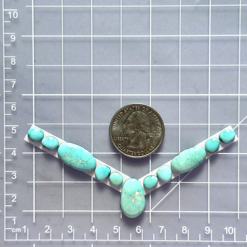 Small Sky Blue Mixed Lone Mountain Turquoise, Set of 11 Dimensions