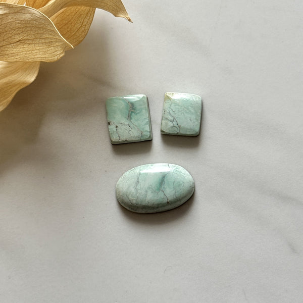 Large Faint Green Mixed Crescent Lake Variscite, Set of 3 Background