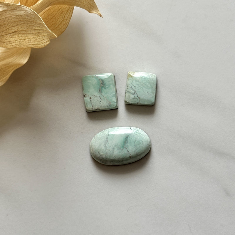 Large Faint Green Mixed Crescent Lake Variscite, Set of 3 Background