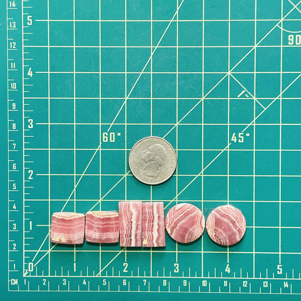 Medium Pink Mixed Rhodochrosite, Set of 6 Dimensions