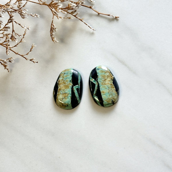Medium Mint Green Freeform Crescent Lake Variscite, Set of 2 Background