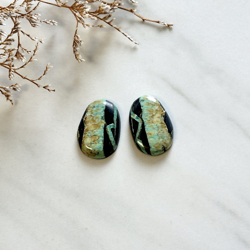 Medium Mint Green Freeform Crescent Lake Variscite, Set of 2 Background