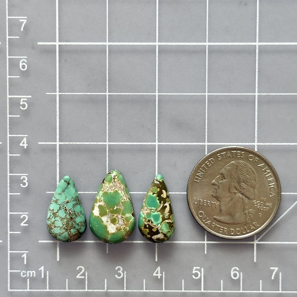 Medium Deep Green Teardrop Mixed Turquoise, Set of 3 Dimensions
