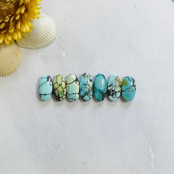 Small Mixed Oval Mixed Turquoise, Set of 7 Background