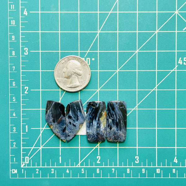 Large Deep Blue Mixed Pietersite Quartz, Set of 4 Dimensions