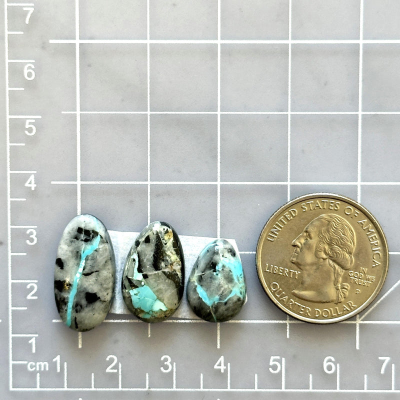 Medium Sky Blue Mixed Blue Moon Turquoise, Set of 3 Dimensions