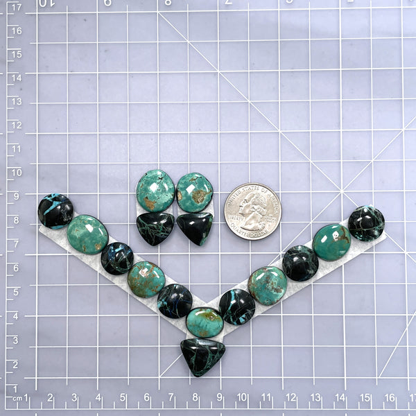 Small Mixed Mixed Mixed Turquoise, Set of 16 Dimensions