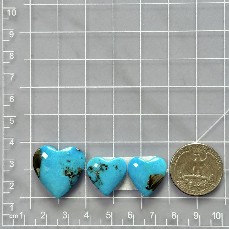 Medium Sky Blue Heart Ithaca Peak Turquoise, Set of 3 Dimensions